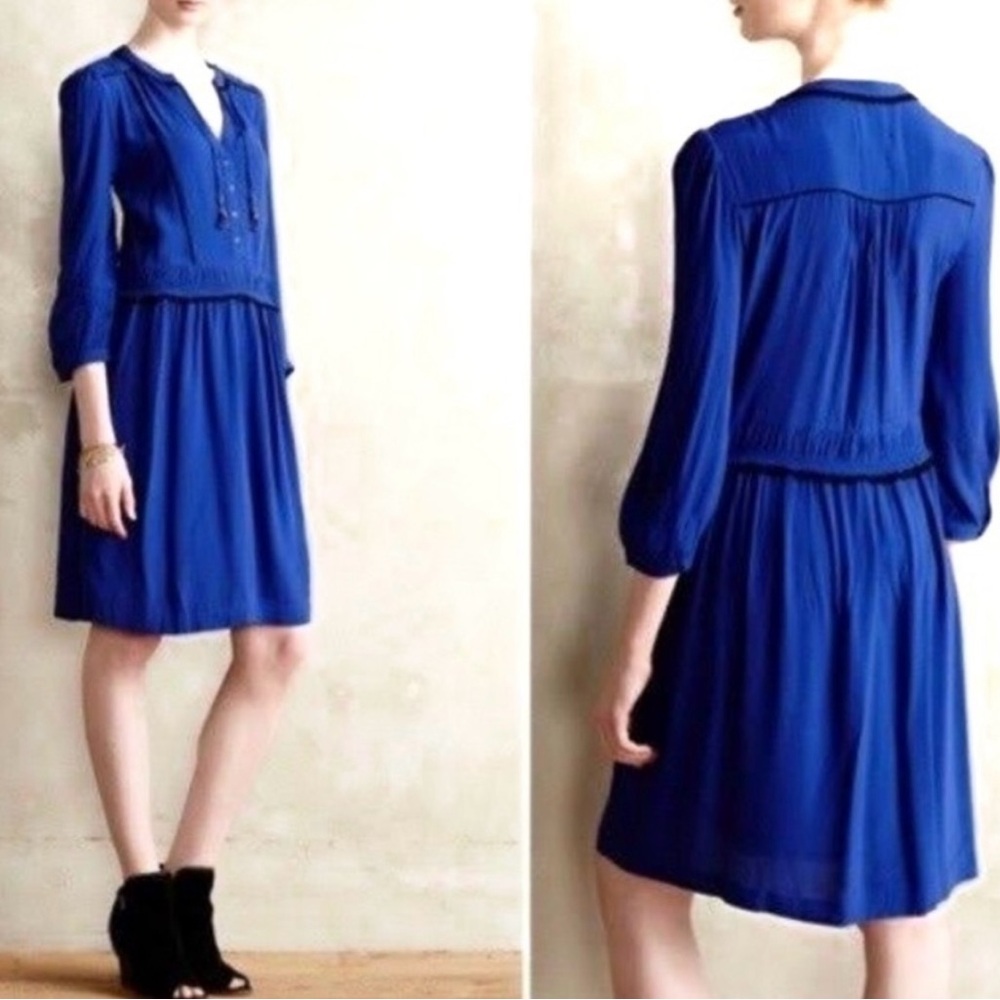 Maeve Anthropologie Blue Dress Knee Length 3/4 Sleeve Women's Medium Casual Euc